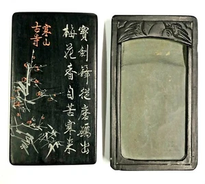 Japanischer Tintenstein Suzuri Vintage Kalligraphie Werkzeug Sammlerstück personalisiert Geschenk IS5 - Bild 1 von 9
