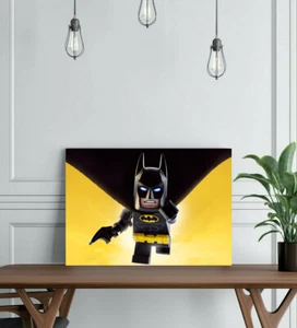LEGO BATMAN 1-FRAMED CANVAS WALL ART SUPERHERO PICTURE PAPER PRINT- DC YELLOW - Picture 1 of 12