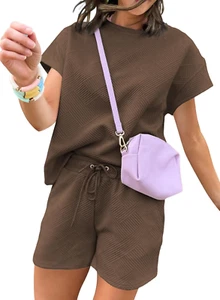 Women'S 2 Piece Outfits Sweatsuit Casual Short Sleeve Pullover Tops and Drawstri - Picture 1 of 12