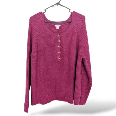 Sundance sweater 2XL Barbiecore Birdie Henley ribbed pink Cotton Silk - Image 1 of 4