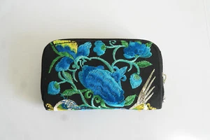 Mexican Women's 5" Wallet Blue Floral Embroidery  Artisan Wallet Hand Made - Picture 1 of 4