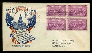 798 BLOCK of 4 CONSTITUTION FDC PLANTY P36 WASHINGTON STAMP EXCHANGE NARDONE - Picture 1 of 1