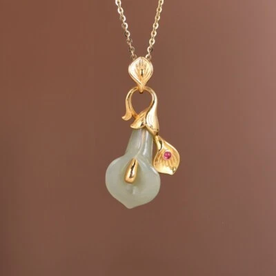 L05 Rimorchio Magnolienblüte Di Chiare Giada Dorato Argento Sterling 925 - Immagine 1 di 3