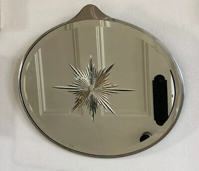 Vintage Art Deco Etched Star Cut Oval Wall Mirror 1930's • 146.32£