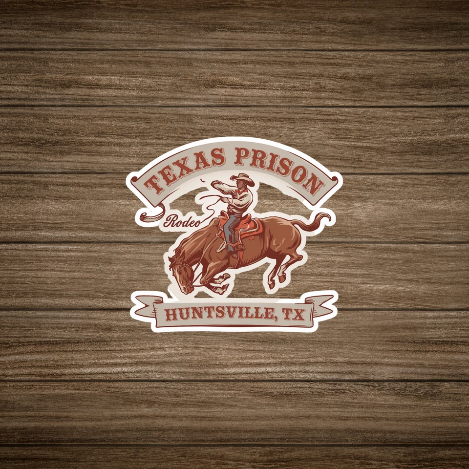 Texas Prison Rodeo Huntsville TX Vintage Style Sticker - Cowboy on Bucking Bull