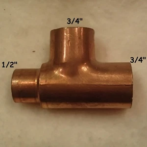 [Qty. of 1] 3/4" x 3/4" x 1/2" Copper reducing tee  - Picture 1 of 1