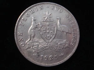 Australian 1925 Florin Coin gVF 6 Pearls Center Diamond Sterling Silver (FH01) - Picture 1 of 2