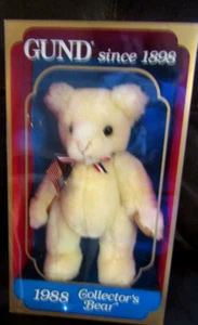1988 NIB Patriotic GUND Collector's Beige Teddy Bear Limited Edit w/ USA Flag 9" - Picture 1 of 5