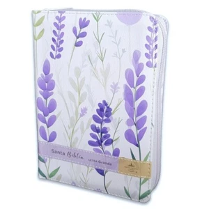 Biblia Chica Juvenil letra grande 12 pts Floral Lila zipper index Personalizada - Picture 1 of 5