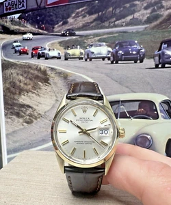 VINTAGE Rolex Oyster Perpetual Date Gold Plated Silver Dial 34mm Watch ref 1550 - Picture 1 of 11