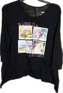 Justice for Girls Black "World to Explore" Shirt~Size 14~NWT~Back to School! - Picture 1 of 2