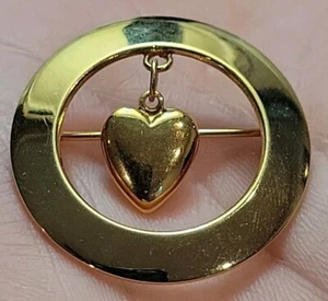 Vintage Signed Napier Gold Toned Hanging Heart Lapel Brooch Pin - Picture 1 of 4