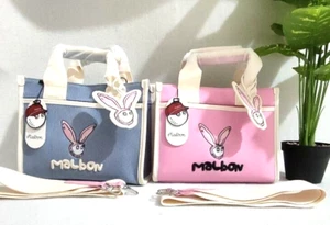 Malbon Golf Cart Bag Mini Tote Bag Blue/Pink Rabbit Embroidery Logo from Japan - Picture 1 of 9