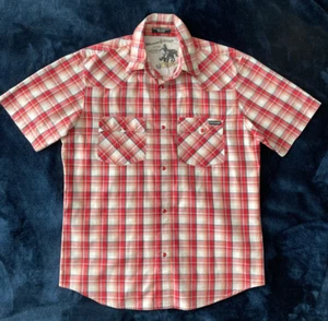Volcom short sleeve shirt M western rockabilly red plaid pearl snap button down - Picture 1 of 16