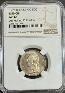 Belgian Congo 1926 50 Centimes French Legend NGC MS63 - Picture 1 of 2