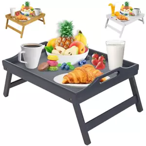 Bamboo Lap Bed Tray for Serving Breakfast in Bed, Laptop Desk with Folding Legs - Picture 1 of 11