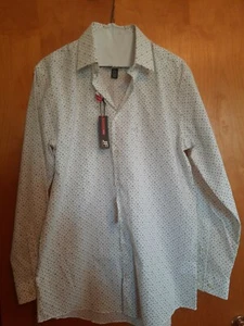 NWT J. Ferrar Men's Button-Up Casual Dress Shirt LS White w/dots  M Stretch Slim - Picture 1 of 2