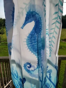 Seahorse Shower Curtain Ocean Animal Marine Plants Bath Curtain 12 Hooks Blue - Picture 1 of 7