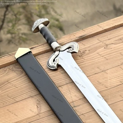 LOTR Eowyn Espada Premium Mango de Cuero Hobbit Variante Negra Medieval PLACA DE REGALO Foto 1 de 4