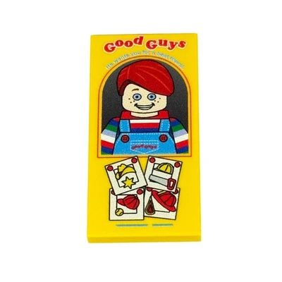Wanna Play? - Custom printed Lego® 2x4 tile. Chucky / Childs Play - Good Guys