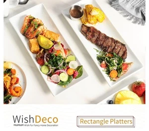 White Ceramic Serving Platters Set of 3 Rectangular Plates, 36cm/14" WishDeco - Picture 1 of 5