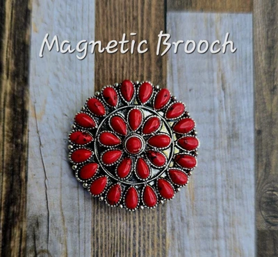Broche Pin Magnético, Piedra de Jaspe Imitación Roja. Joyería occidental, bufanda, alfiler de sombrero Foto 1 de 4