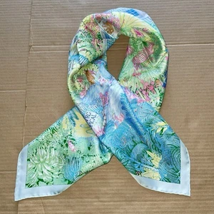New Hermes scarf silk Carre 90cm 35"x35" Faubourg Tropical green pink yellow - Picture 1 of 8