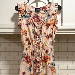 Angie Floral Ruffled Sleeveless Mini Dress Pink/Orange/Yellow Romantic Medium - Picture 1 of 9