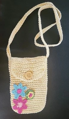 y2k vintage old navy crochet crossbody purse flowers lined button flap closure - Image 1 of 4