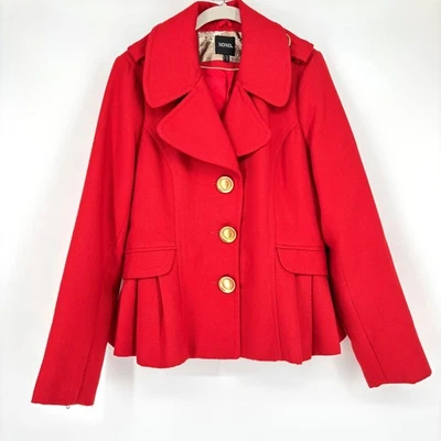 Blazer XOXO Rojo Peplum Talla XL Estilo Militar Botones Dorados Cremallera Retro Funky Foto 1 de 4
