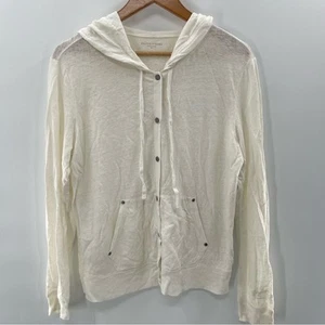 Eileen Fisher 100% Linen Snap Front Lightweight Hooded Shirt Jacket Size Medium - Picture 1 of 9