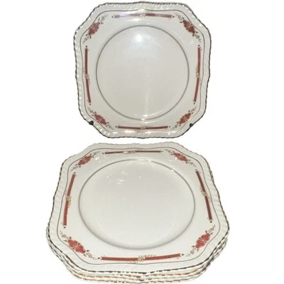 Prato de salada quadrado inglês antigo Johnson Bros - Guildford Maroon - Conjunto de 5 - Imagem 1 de 4