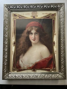 Antik 1900 Angelo Asti Lithographie Kunstdruck Schönheit Frau Kalender Kunst Mai - Bild 1 von 7