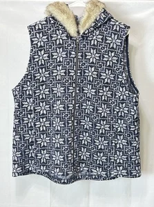 Talbots Damen 2X Kapuze Kunstfellbesatz durchgehender Reißverschluss Schneeflocke blau Weste - Bild 1 von 9