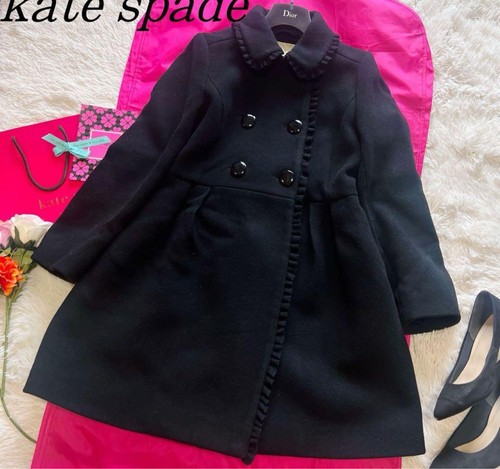 Cappotto lungo Kate Spade nero con volant e bottoni 4L