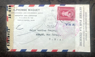 HAITI CENSORED POSTAL COVER HISTORY to US 1943 - Image 1 of 2