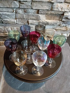 Vintage POTTERY BARN x KOSNO POLAND 12pc Set Luster Irredescent Stem Shot Glasse - Picture 1 of 13