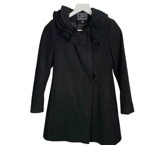 Rothschild Vintage Black Ruffle Swing Long Trench Dressy Peacoat Girl's Size 12 - Picture 1 of 11