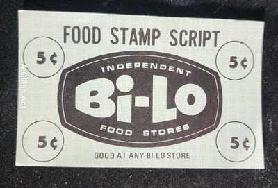 Bi-Lo Food Stores 5 c "Food Stamp Script" Coupon c1965-75. Our B1619 - Image 1 of 4
