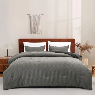 3-Piece Comforter Set – Checkered Seersucker comforters Quilt Set with Microf... - Image 1 of 4