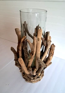 Coastal Driftwood Candle Holder Hurricane Centerpiece 17 inch H Vase Philippines - Picture 1 of 18