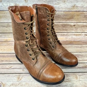 Steve Madden Womens Cognac Brown Distressed Troop Combat Boots 10 - Picture 1 of 9