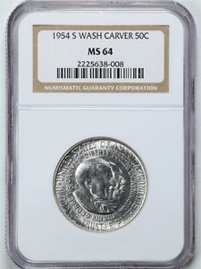 1954-S 50C Wahington-Carver Commemorative Half Dollar MS64 NGC 2225638-008 - Picture 1 of 2
