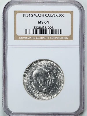1954-S 50C Wahington-Carver Commemorative Half Dollar MS64 NGC 2225638-008 - Image 1 of 2