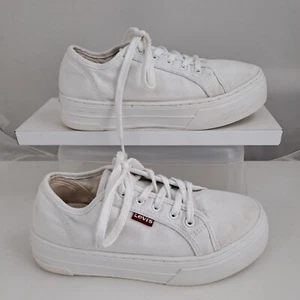 Levis TAMPA Wedge Platform Sole White Trainers Sneakers Casual Shoe Size UK 3.5 - Picture 1 of 9