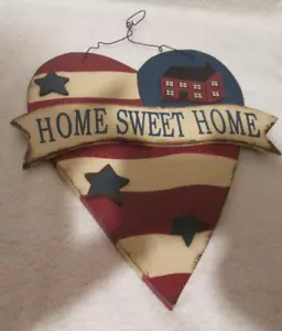 USA 2009 DANDEE Heart Flag Red White & Blue HOME SWEET HOME WOOD SIGN 4TH O JULY - Picture 1 of 3