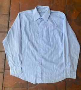 Yves Saint Laurent Dress Shirt 16.5 34-35 Large Blue Stripped Long Sleeve - Picture 1 of 13