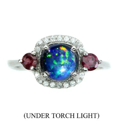 Anillo de plata de ley 925 redondo ópalo negro 7 mm rodolita piedras preciosas joyería talla 6 Foto 1 de 4