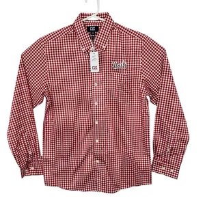 Cincinnati Reds Button Down Shirt Plaid Cutter & Buck Mens Sz S Red White NWT - Picture 1 of 8