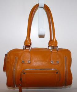 Longchamp Leather Rodeo Satchel Handbag Purse Orange